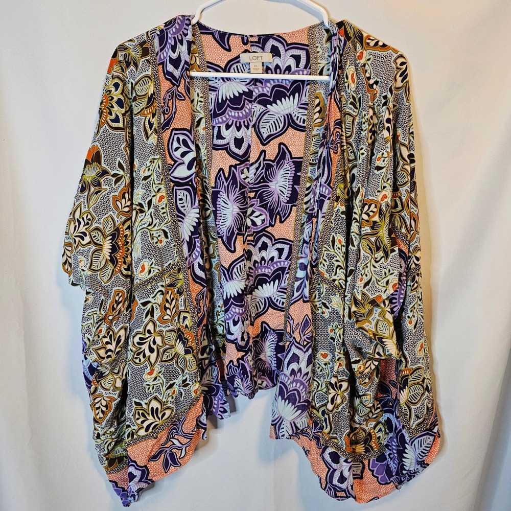 LOFT Kimono Wrap Cardigan M/L Multi Floral Boho Eclectic Festival Retro Hippie